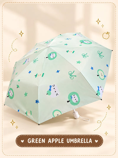 Green Apple Umbrella open canopy with mint apple and cat print