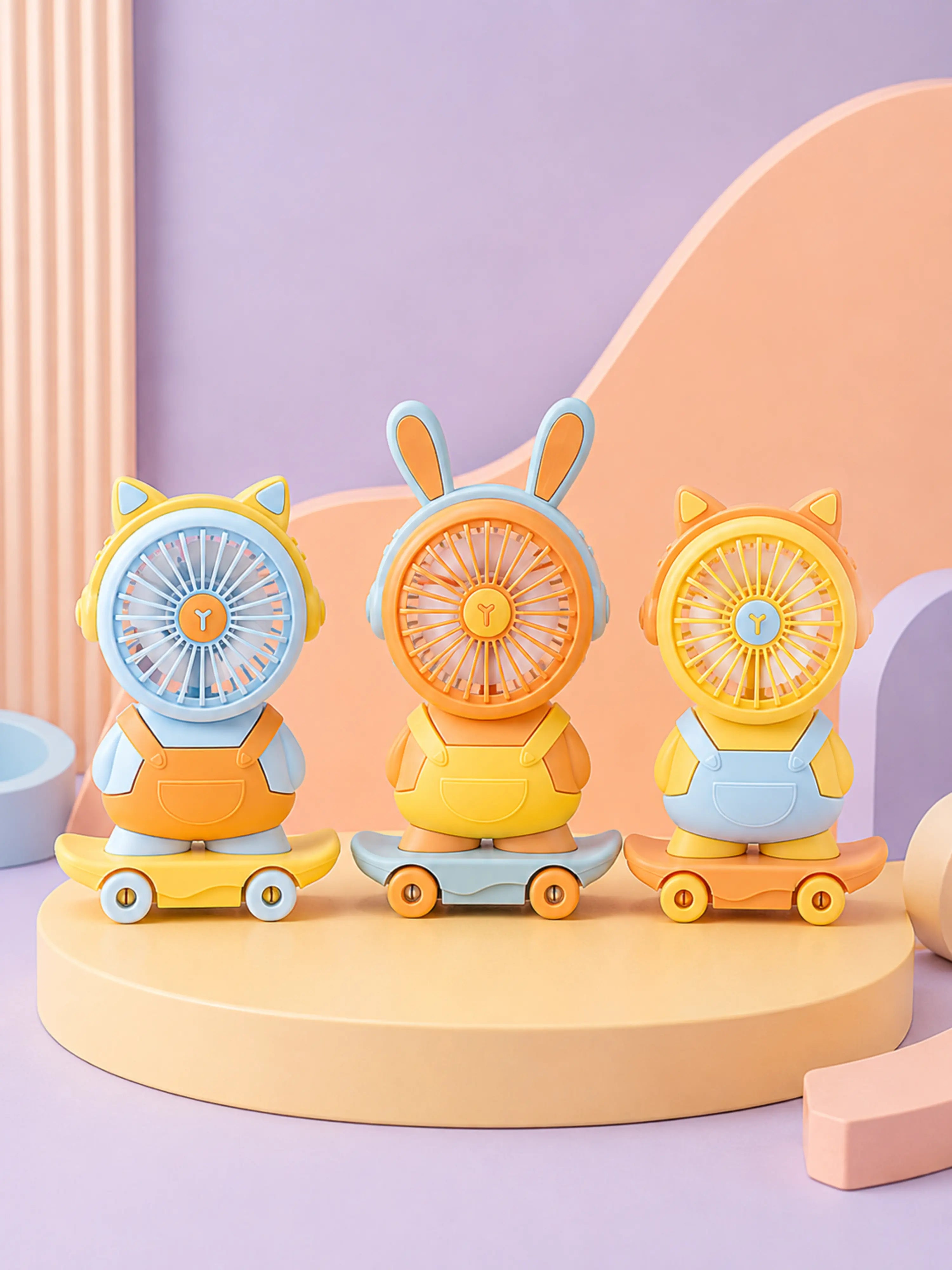 Cute cartoon skateboard fans in Blue Cat, Blue Rabbit and Yellow Cat designs