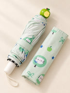 Green Apple Umbrella folded with apple-shaped tip and matching sleeve