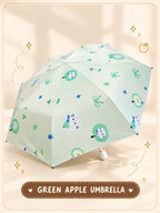 Green Apple Umbrella open canopy with mint apple and cat print