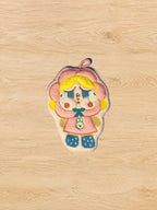 Hand Towel Design E photographed from directly above on a natural wooden tabletop