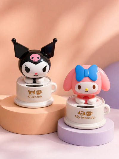 Kuromi and My Melody solar bobbleheads in premium studio lighting