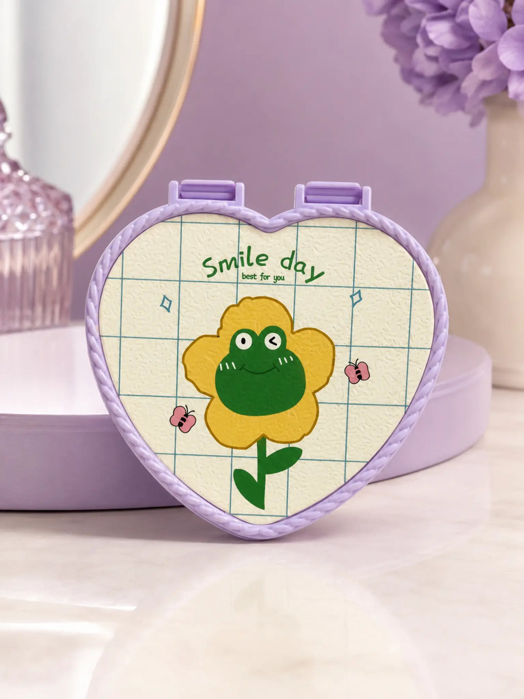 Mirror Purple Frog Heart with Smile day text