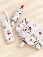 Red Apple Umbrella folded with matching sleeve and print detail