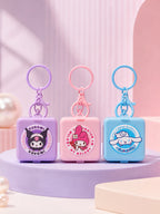 Sanrio handbag charms in Kuromi, My Melody and Cinnamoroll designs