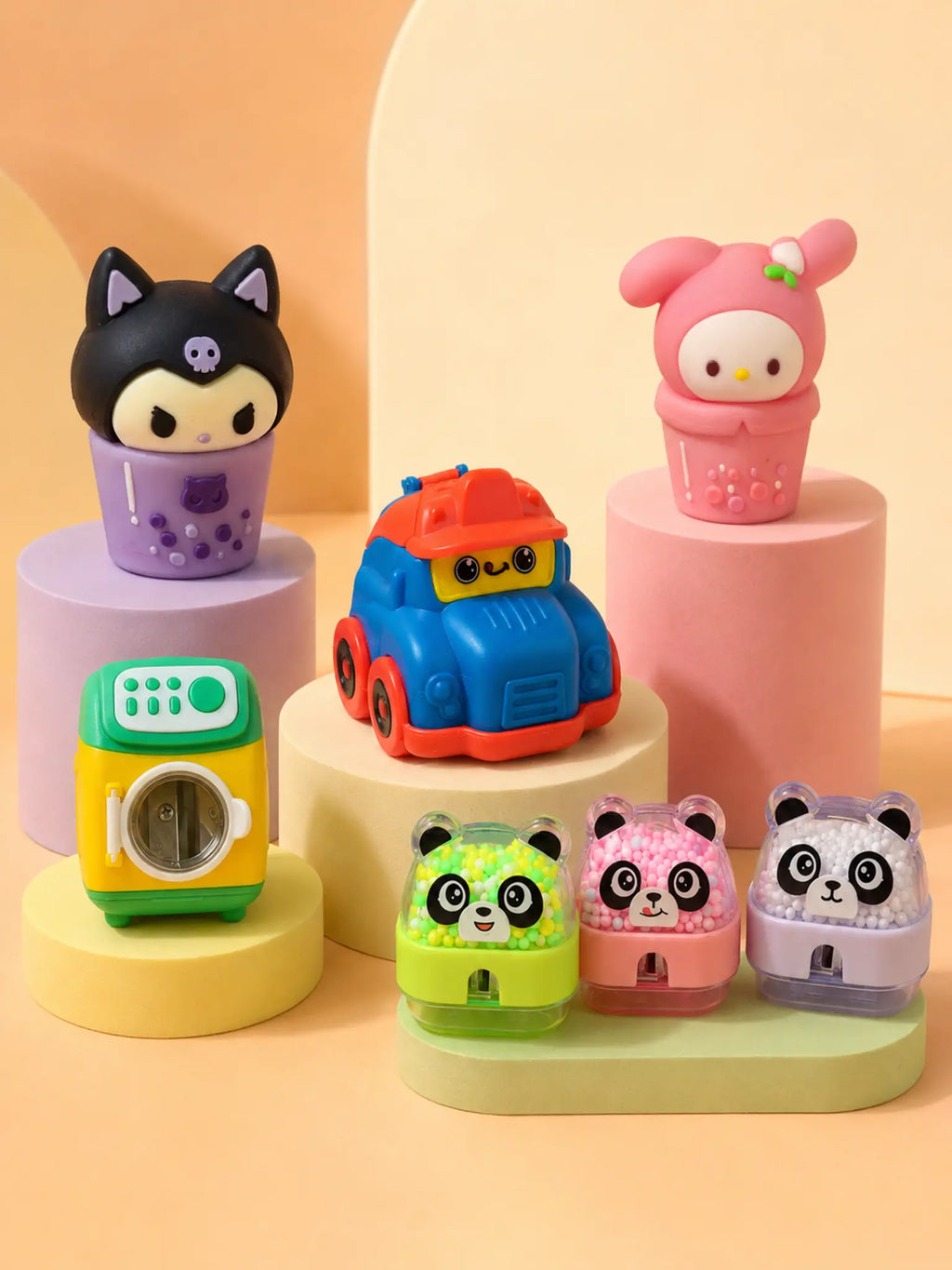 Novelty sharpeners in premium pastel studio lighting