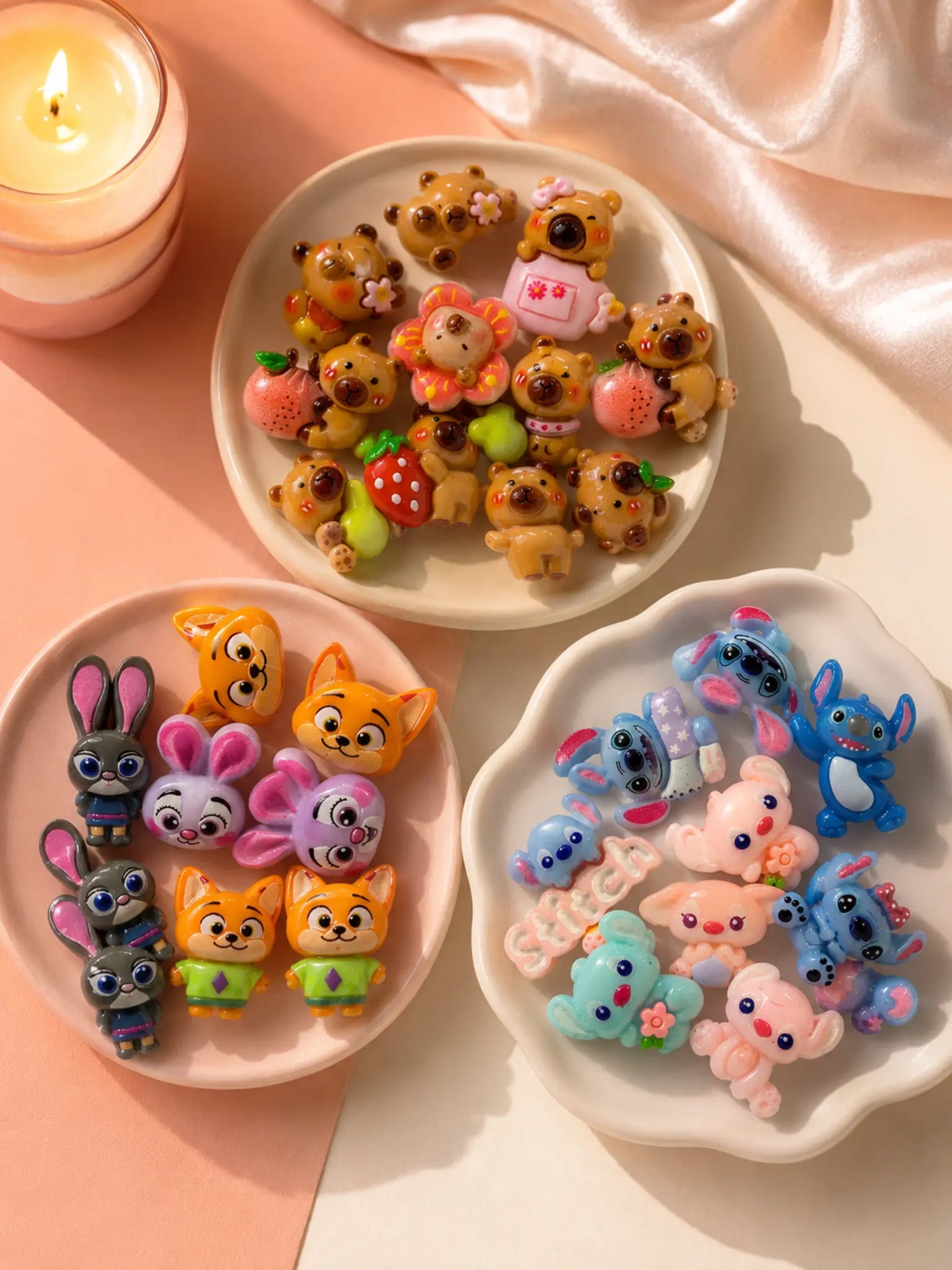 Three themed assortments of small resin magnets